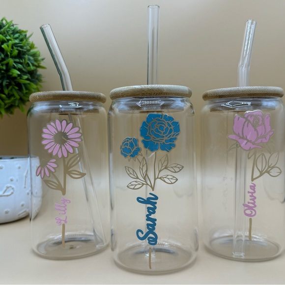 Coffee Glass Tumbler, Iced Coffee Glass, month flower Iced Coffee Cup 16 Oz - Picture 9 of 10